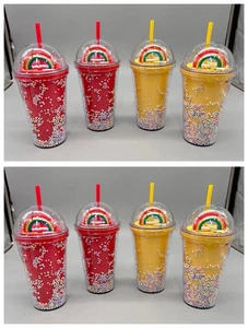 8 - Dollar General 16 flüssige Unzen Regenbogenbecher, "Gute Laune", 4 rote 4 gelbe Tassen - Bild 1 von 9