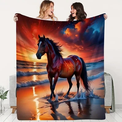 Manta de lana suave con estampado de caballo costero - Manta con tema animal Foto 1 de 4