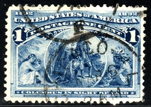 Briefmarke USA (um 1893) Columbian Expo - 1¢ Columbus in Sight of Land SC# 230 gebraucht - Bild 1 von 2