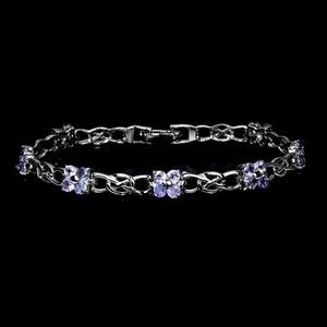 925 Sterling Silver Bracelet Round Tanzanite 3mm Gemstone Jewelry 8 Inches - Picture 1 of 13