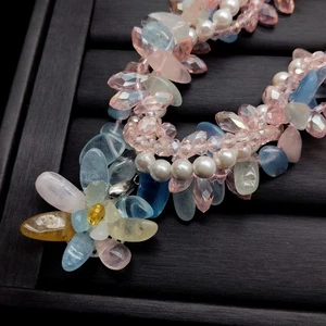 Real Multi Color Morganite White Sea Shell Pearl Crystal Pendant Necklace - Picture 1 of 8