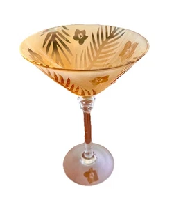 Michael Weems Tommy Bahama Etched Hibiscus Palm Frosted Gold Martini Glass 2005 - Picture 1 of 10