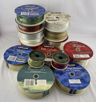 Lot Of 15 Kirkland Wire-Edged Ribbon 7 New In Plastic 8 Opened 1.5” & 2.5” - Image 1 of 4