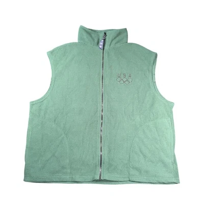 USA Olympics Vest Mens 2XL Green Fleece Full Zip Made In USA Team Gear - Image 1 of 4