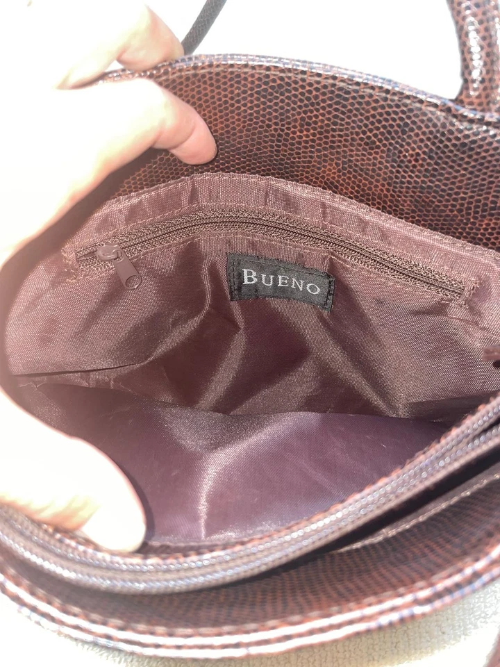 Bolso de Hombro BUENO Marrón Oscuro Texturizado Imitación Cuero Cartera Bolsillo con Cremallera Foto 1 de 4