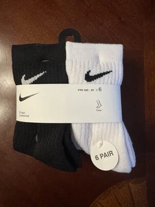 Nike Little Boy’s Crew Socks- 6 Pack- Size 5-7 (10c-3y)-Black, Gray, & White - Picture 1 of 2