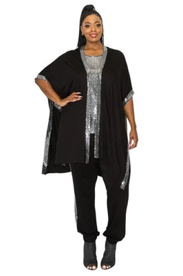 Top kimono mujer talla grande Coin 1804 (negro plateado, talla única más) Foto 1 de 4