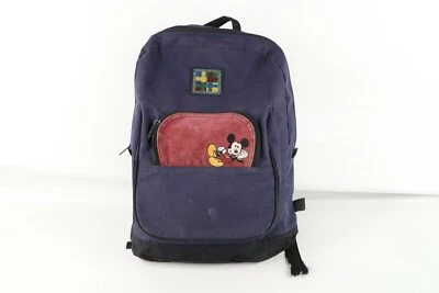 Mochila Bolso para Libros Vintage Años 90 Desteñido Mickey Mouse Caja Deletreada Logo Gamuza Borde Foto 1 de 4