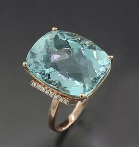 ¡25,21 quilates!! ANILLO AGUAMARINA BRILLANTE ORO ROSA 585 VALIOSO - Imagen 1 de 4