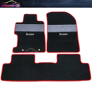 Fit For 06-11 Honda Civic Black Floor Mat Car Carpets Nylon Gray Strip w/ Sedan - Picture 1 of 3
