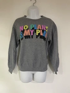 Vintage Wound Up Women Gray Sweatshirt Size XS "No Plans Is My Plan" Box9 - Picture 1 of 6