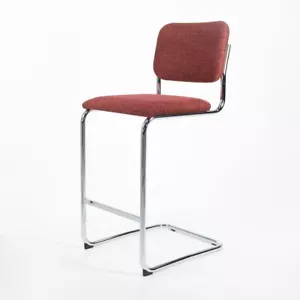 C. 2021 Marcel Breuer for Knoll Cesca Bar Stool in Crimson Fabric with Chrome - Picture 1 of 10