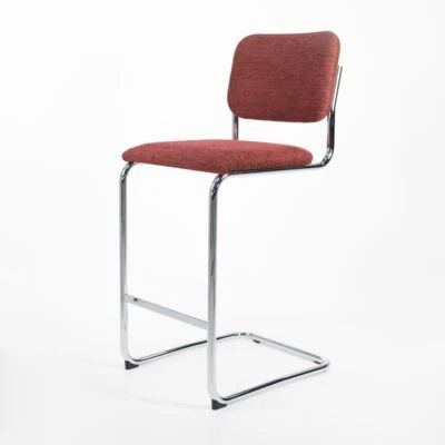 C. 2021 Marcel Breuer for Knoll Cesca Bar Stool in Crimson Fabric with Chrome - Image 1 of 4