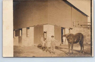 RPPC Real Photo Postcard Windsor Missouri Barn Son with Horsed - Image 1 of 2