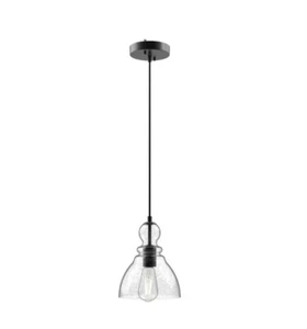 Seeded Glass Pendant Light/ Matte Black Better Homes & Gardens 56” Adjustable - Picture 1 of 10