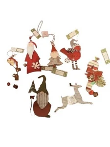 Vintage style Metal Christmas Ornaments Set of 7 with hanging loop Santa gnome - Picture 1 of 16
