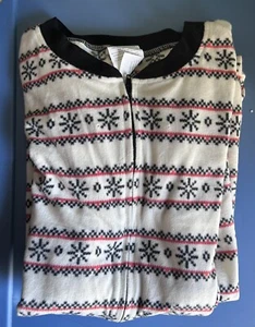 Pajamas Unisex Festive 1 Piece Hooded Zipper Front  L/XL white blk & red Kids - Picture 1 of 2