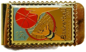 Basket Centennal 1991 francobollo USA 29 oro portamonete portafoglio vintage fermasoldi - Foto 1 di 7