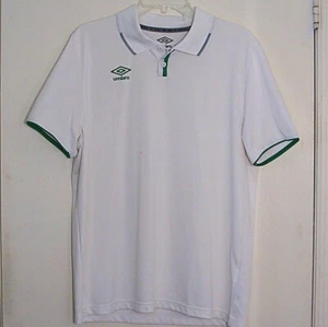 Umbro VTG Men's Polo Golf Shirt Size L White Green Trim Retro Soccer Style - Picture 1 of 14