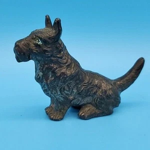 Scottie Dog Figurine Cold Painted Cast Metal Vintage Mini Chippy Black Hollow - Picture 1 of 6