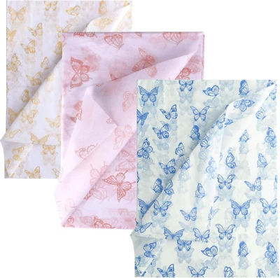 45Pcs Butterfly Tissue Paper Sheets, 14X20Inch Gold & Rose Gold & Blue Wrapping - Image 1 of 4