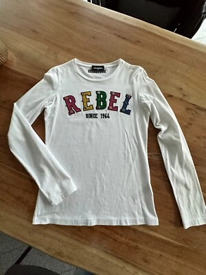 Dsquared2 exklusives Langarmshirt in weiß REBEL Aufdruck Gr. Y14 = 164   NEU - Bild 1 von 3