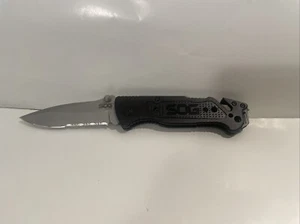 SOG Tactical Escape Folding Knife Serrated Edge Blade, Black - Picture 1 of 17