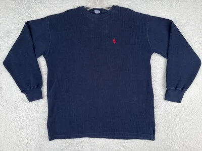 VINTAGE Polo Ralph Lauren Shirt Mens Large Blue Waffle Knit Thermal Cotton - Image 1 of 4