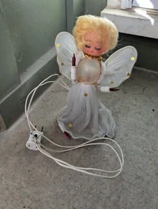 ANGEL VINTAGE NETTING LIGHTED TREE TOPPER Works Lights - Picture 1 of 10