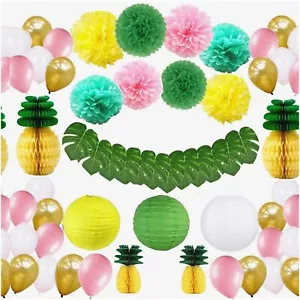 Tropical Paradise Party Pack - 57pcs Hawaiian Decorations: Leaves, Pineapple, La - Picture 1 of 7