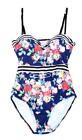 Gorgeous Designer Brand Blooming Floral Striped One Piece Swimsuit Brand New L