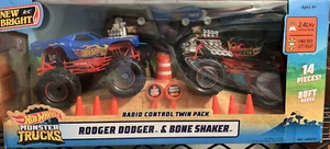 Hot Wheels Radio Control Monster Trucks Twin Pack Bone Shaker & Roger Dodger New - Picture 1 of 1