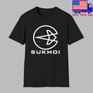 SUKHOI Company Logo Men's Black T-shirt Size S-5XL