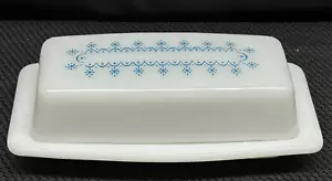 Plato de mantequilla cubierto Pyrex "GUIRNALDA AZUL / COPO DE NIEVE" - Imagen 1 de 8