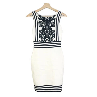 Nuevo con etiquetas Vestido Forever Único Bodycon Vendaje Cuentas Crema Negro Sin Mangas Talla 1 Foto 1 de 4
