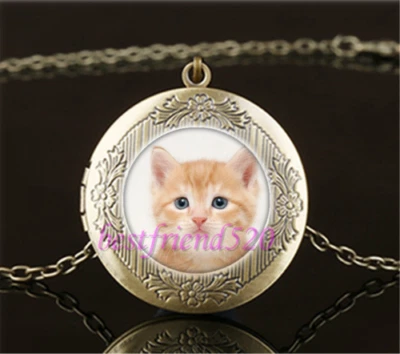 Collar Colgante Cadena Bronce Gatito Gato Cabujón Naranja Enviador EE. UU. #96 Foto 1 de 3