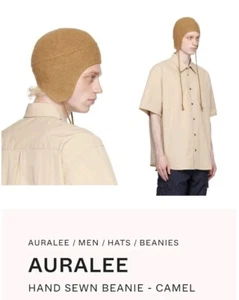 AURALEE Hand Sewn Beanie With Flaps In Tan Camel Hair Melton - Picture 1 of 14