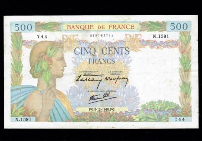 FRANCE 500 FRANCS 1940  P-95  VF - Image 1 of 2