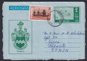 BERMUDA: (18930) SHIP/MAP/HAMPTON TO SPAIN CANCEL/AIR LETTER - Picture 1 of 2