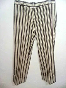Zba  CLOSEOUT-WOMEN SIZE "4" LADIES-MID RISE-CAPRI-MAROON or GREEN STRIPED PANTS - Picture 1 of 5