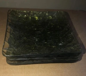 Vintage 1950s Anchor Hocking Green Textured Glass Dish Trinket Coaster Small - Picture 1 of 17
