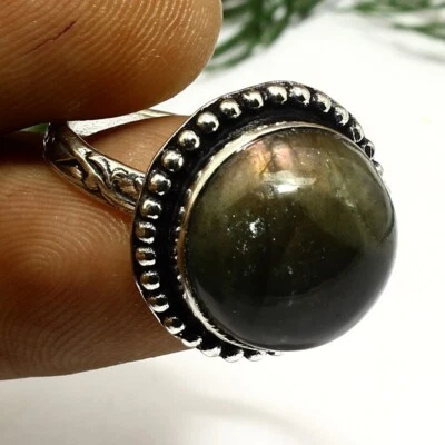 Joia anel feita à mão de prata esterlina 925 sólida pedra preciosa natural labradorita - Imagem 1 de 4