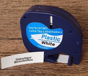 3x kompatible Schriftbandkassette für Dymo LetraTag LT-100H 12mm schwarz weiß - Bild 1 von 2