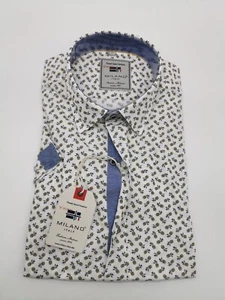 Camisa manga corta Milano Italia L 41/42 cuello kent estampado piña AJUSTE MODERNO - Imagen 1 de 6