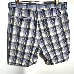Chaps Shorts Mens 32 Chino Blue Yellow Plaid Flat Front Golf Outdoor Sport - Picture 1 of 7