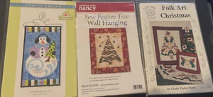 Lot 3 Holiday Patterns for Quilted Applique Wall Hangings: Snowman, Tree, Angels - Picture 1 of 2