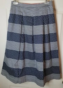 Boden Womens Sz 6 Skirt A-line Pockets Blue White Polka Dot Striped Pleats Lined - Picture 1 of 10