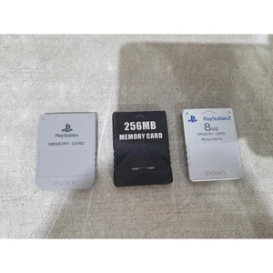 Lot of 3 Sony Playstation Memory Cards Multicolour (256MB + 8GB) for Consoles - Picture 1 of 11