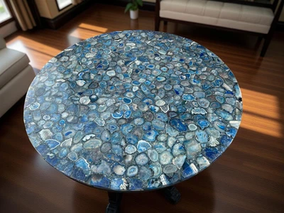 Tavolo da Pranzo Agata Blu - Fatto a Mano Pietra Mosaico Arte Mobili per Arredamento Casa - Immagine 1 di 4