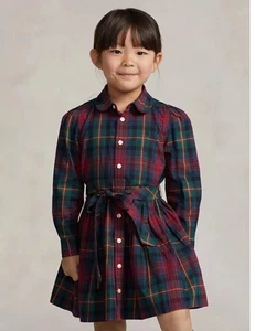 Polo Ralph Lauren Girls Plaid Cotton Twill Shirt Dress Size 4 Missing Belt - Picture 1 of 10